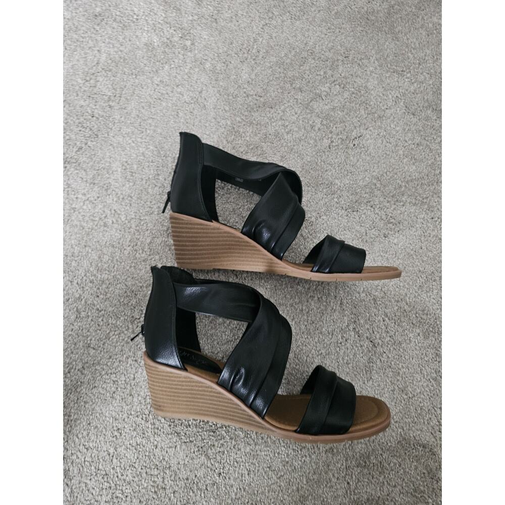 Eurosoft Black Wedge Sandals Size 8 Open Toe High Heel Summer Shoes - Picture 3 of 7